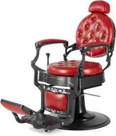 Vintage Barber Chair, Hydraulic Recline Salon Beauty Styling Chair Retro, 360 Degree Swivel for Hair Stylist Tattoo, Round Base (Color: Red)