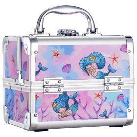 Portable Travel Makeup Box Alloy Mini Cosmetics Organizer Storage Jewelry Manicure Suitcase with Mirror Beauty Vanity Case (Color: Little mermaid)