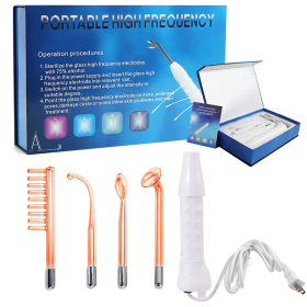 Portable Electrode High Frequency Facial Beauty Machine Electrotherapy Wand Glass Tube Face Cleansing Skin Tightening Device (Color: US Plug)