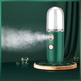 Water Replenishment Instrument Cold Spray Humidifier USB Charging Handheld Face Steamer Portable Creative Gift Beauty Water Replenishment Instrument 1 (Color: Blackish Green, size: 11*3.75cm/4.3*1.5inch)